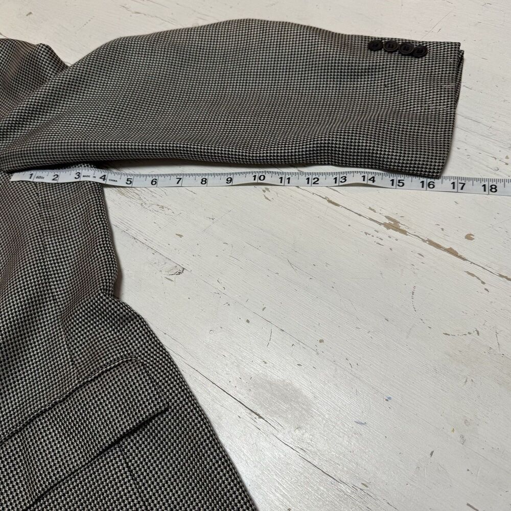 Andrew Fezza 48R Sport Coat Blazer Silk Worsted Wool Gray Houndstooth Jacket - Picture 14 of 16